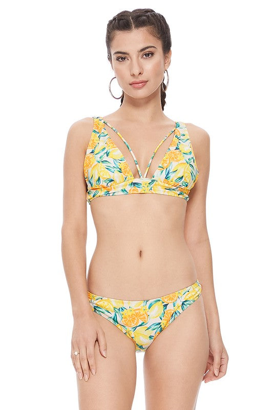 Textured Lemon Print Bikini Set