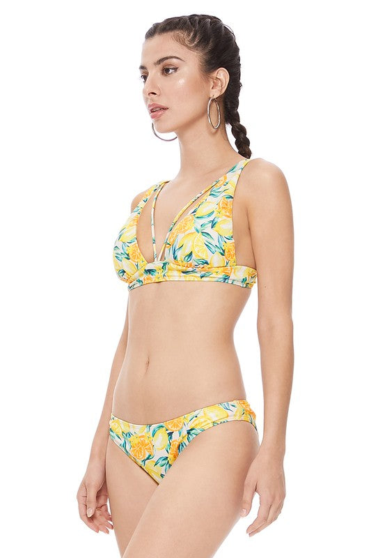 Textured Lemon Print Bikini Set