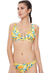 Textured Lemon Print Bikini Set