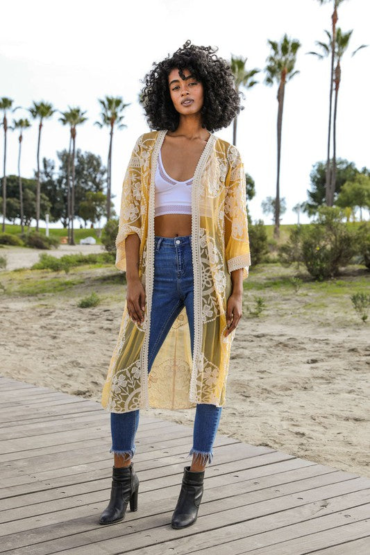 Contrast Mesh Cotton Lace Kimono king-general-store-5710.myshopify.com