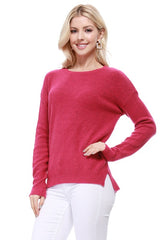 Crew-neck Knit Pullover Sweater with Side Slit king-general-store-5710.myshopify.com