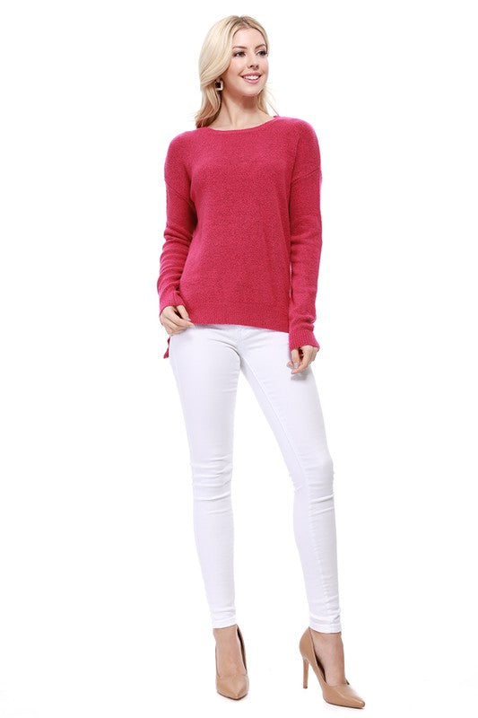 Crew-neck Knit Pullover Sweater with Side Slit king-general-store-5710.myshopify.com