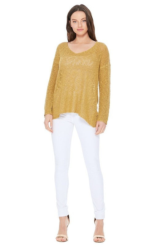 Long Sleeve V-Neck Thin Slub Knit Sweater king-general-store-5710.myshopify.com