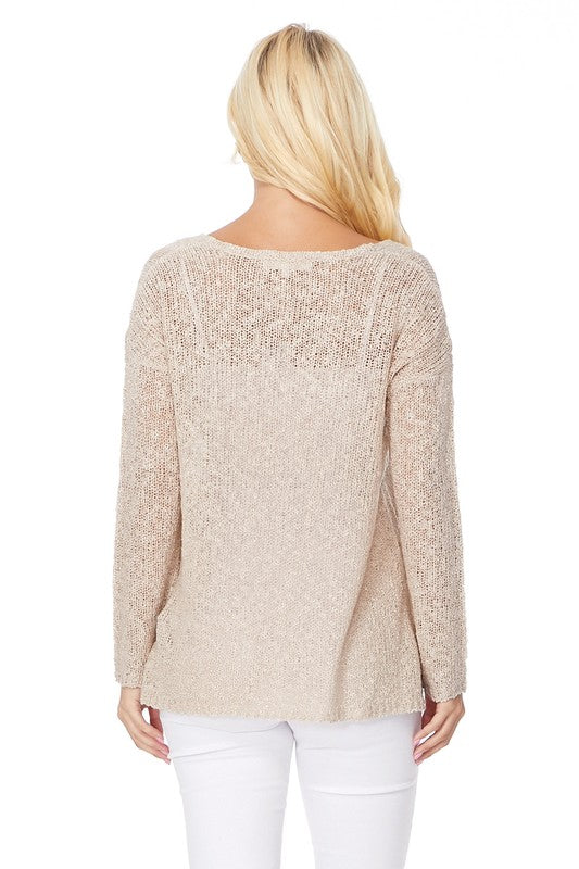 Long Sleeve V-Neck Thin Slub Knit Sweater king-general-store-5710.myshopify.com