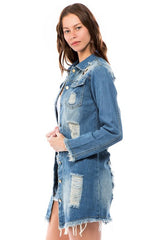 Dark Denim Cut Out Jean Jacket king-general-store-5710.myshopify.com