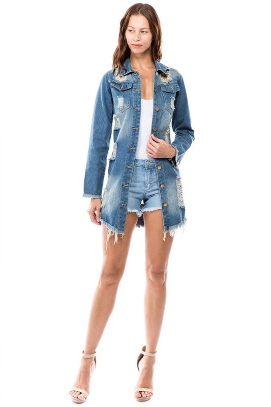 Dark Denim Cut Out Jean Jacket king-general-store-5710.myshopify.com