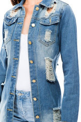 Dark Denim Cut Out Jean Jacket king-general-store-5710.myshopify.com