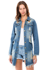 Dark Denim Cut Out Jean Jacket king-general-store-5710.myshopify.com