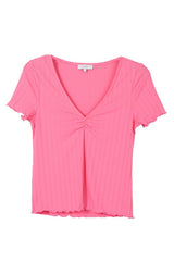 V-Neck Short Sleeve Ribbed Top king-general-store-5710.myshopify.com