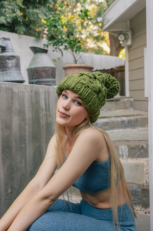 Oversized Chunky Knit Pom Beanie king-general-store-5710.myshopify.com