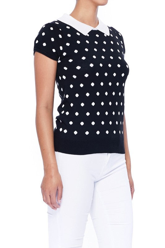 Puffed Cap Sleeve Polka Dot Jacquard Sweater king-general-store-5710.myshopify.com