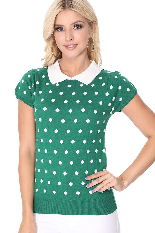 Puffed Cap Sleeve Polka Dot Jacquard Sweater king-general-store-5710.myshopify.com