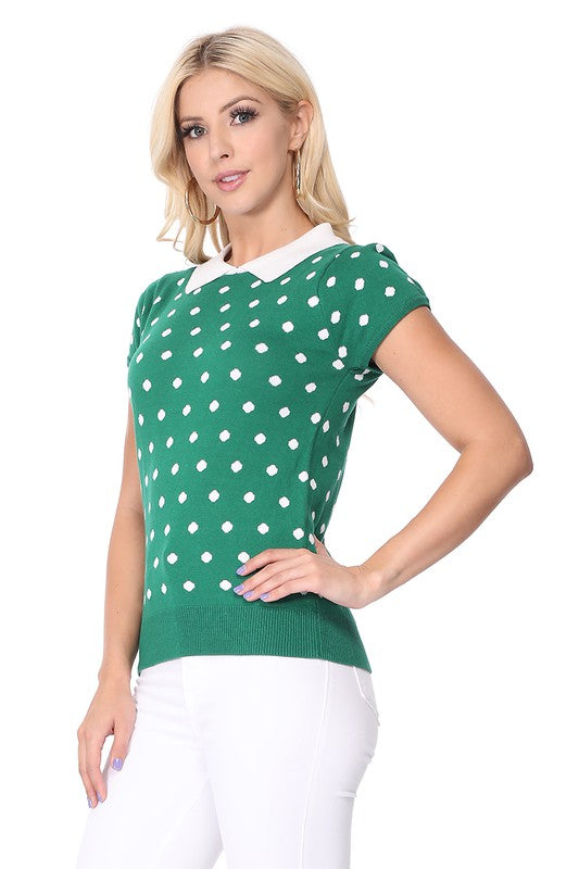 Puffed Cap Sleeve Polka Dot Jacquard Sweater king-general-store-5710.myshopify.com