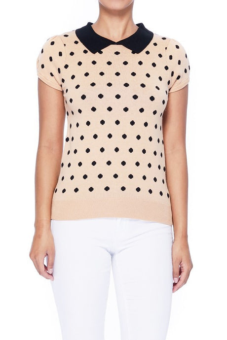 Puffed Cap Sleeve Polka Dot Jacquard Sweater king-general-store-5710.myshopify.com