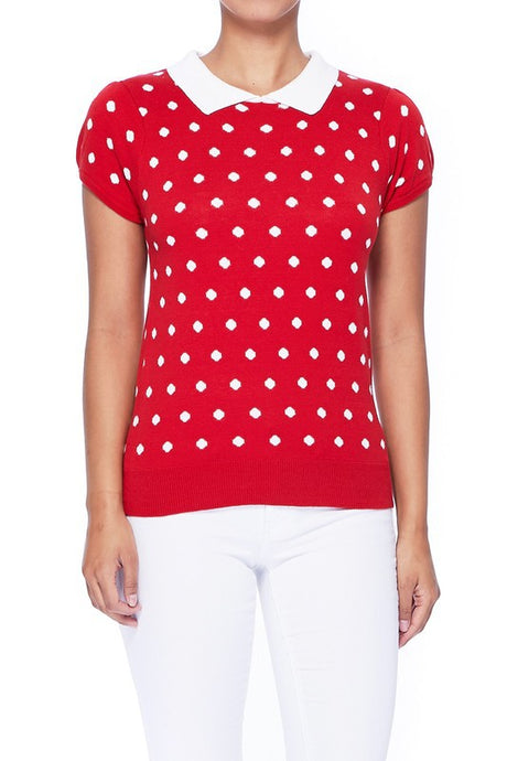 Puffed Cap Sleeve Polka Dot Jacquard Sweater king-general-store-5710.myshopify.com