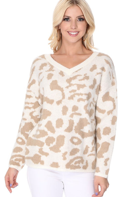 Leopard Pattern Jacquard Sweater Pull Over Top king-general-store-5710.myshopify.com