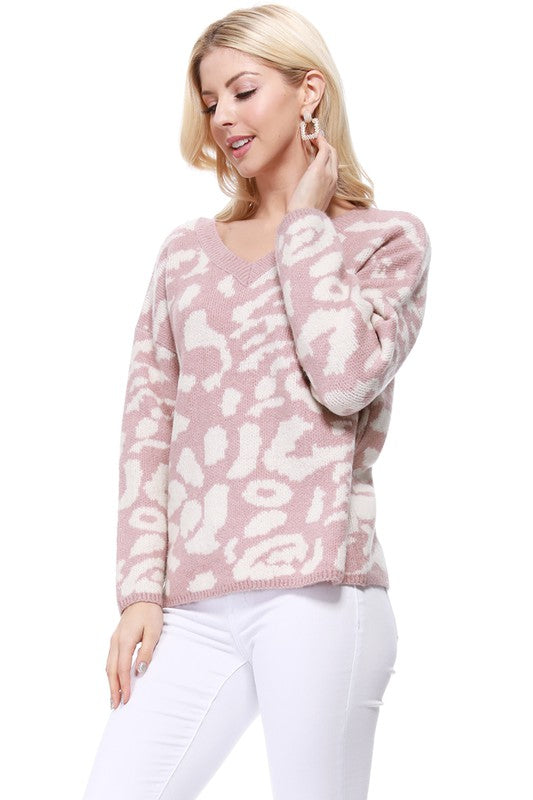 Leopard Pattern Jacquard Sweater Pull Over Top king-general-store-5710.myshopify.com