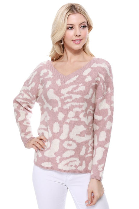 Leopard Pattern Jacquard Sweater Pull Over Top king-general-store-5710.myshopify.com