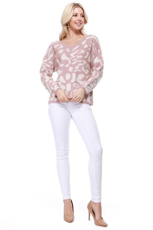 Leopard Pattern Jacquard Sweater Pull Over Top king-general-store-5710.myshopify.com