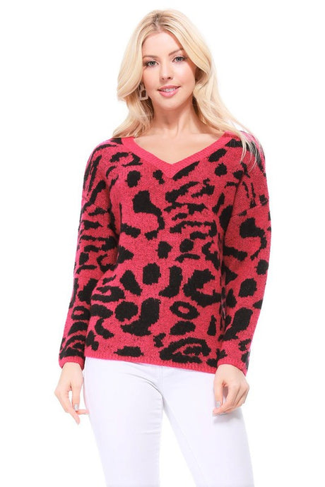 Leopard Pattern Jacquard Sweater Pull Over Top king-general-store-5710.myshopify.com