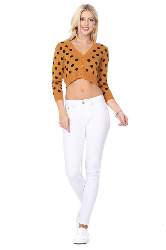 Polka Dot Jacquard Cropped Bolero Sweater Cardigan king-general-store-5710.myshopify.com