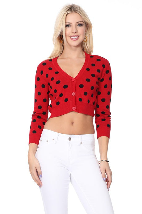 Polka Dot Jacquard Cropped Bolero Sweater Cardigan king-general-store-5710.myshopify.com