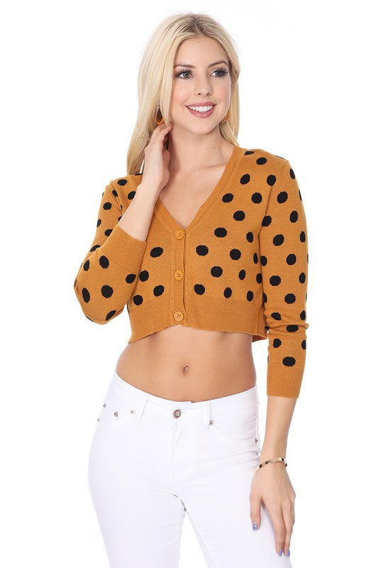 Polka Dot Jacquard Cropped Bolero Sweater Cardigan king-general-store-5710.myshopify.com