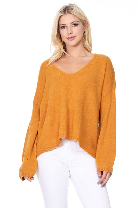 Wide V-Neck Oversized Sweater Top w. Side Slit king-general-store-5710.myshopify.com