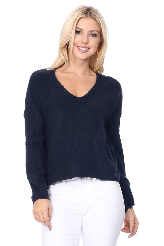 Wide V-Neck Oversized Sweater Top w. Side Slit king-general-store-5710.myshopify.com