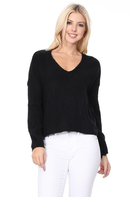 Wide V-Neck Oversized Sweater Top w. Side Slit king-general-store-5710.myshopify.com