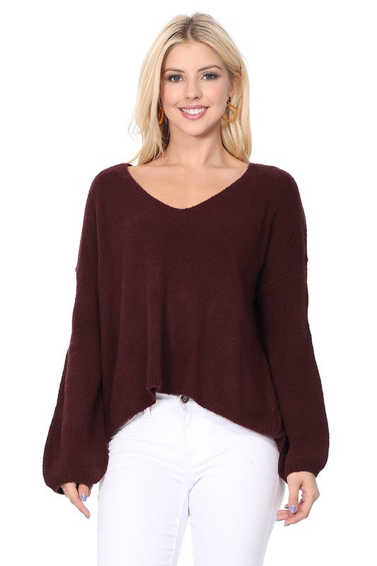 Wide V-Neck Oversized Sweater Top w. Side Slit king-general-store-5710.myshopify.com