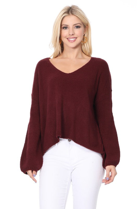 Wide V-Neck Oversized Sweater Top w. Side Slit king-general-store-5710.myshopify.com