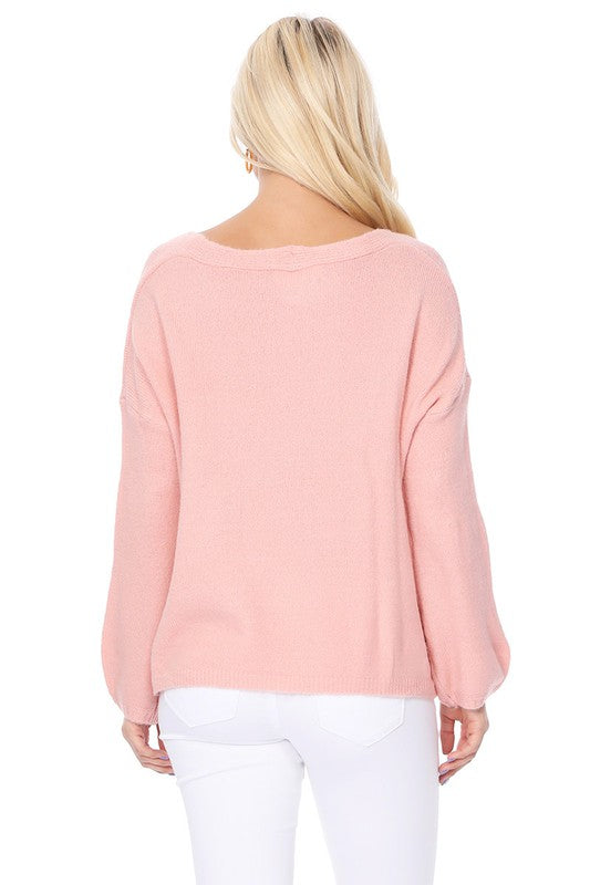 Wide V-Neck Oversized Sweater Top w. Side Slit king-general-store-5710.myshopify.com