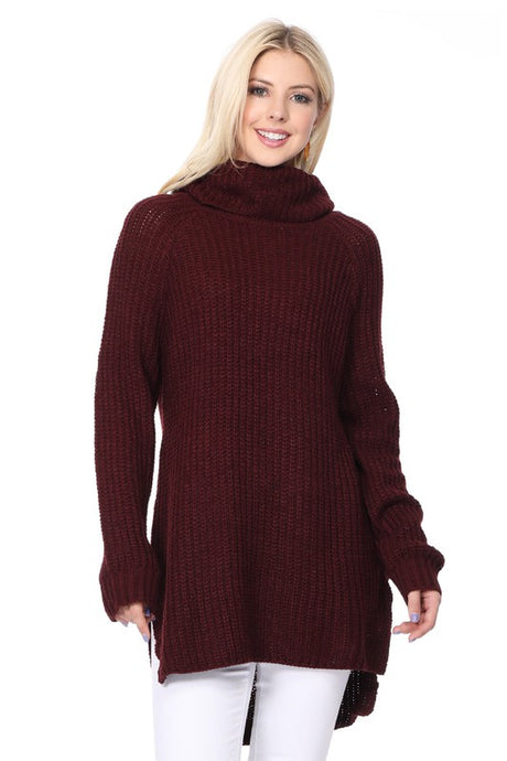 Turtleneck Oversized Waffle Knit Tunic Sweater king-general-store-5710.myshopify.com