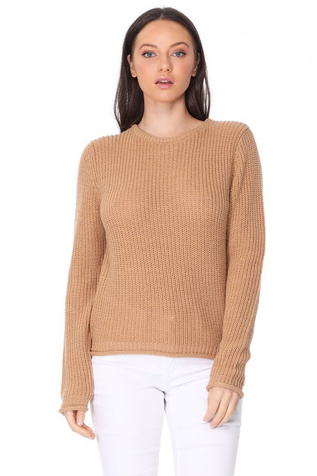 Light Weight Waffle Knit Rollup Finish Sweater Top king-general-store-5710.myshopify.com