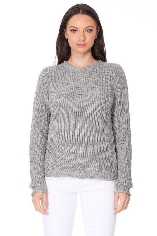 Light Weight Waffle Knit Rollup Finish Sweater Top king-general-store-5710.myshopify.com