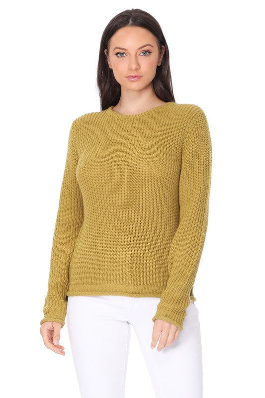 Light Weight Waffle Knit Rollup Finish Sweater Top king-general-store-5710.myshopify.com