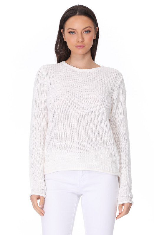 Light Weight Waffle Knit Rollup Finish Sweater Top king-general-store-5710.myshopify.com
