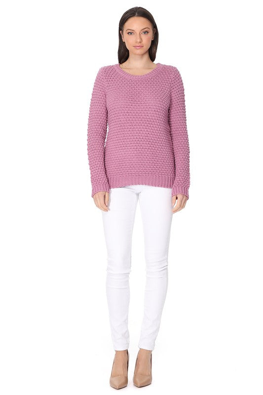 Pop Corn Stitch Long Sleeve Casual Sweater Top king-general-store-5710.myshopify.com