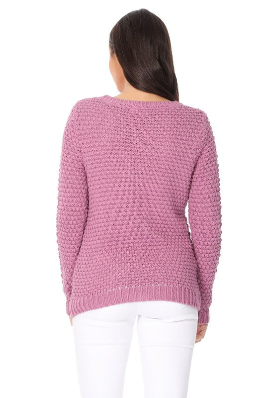 Pop Corn Stitch Long Sleeve Casual Sweater Top king-general-store-5710.myshopify.com