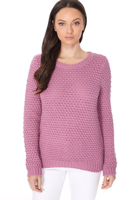 Pop Corn Stitch Long Sleeve Casual Sweater Top king-general-store-5710.myshopify.com