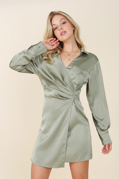 Satin Collared Wrap Mini Dress king-general-store-5710.myshopify.com