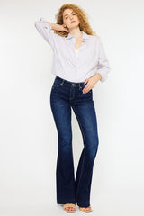 Dark Wash Mid Rise Hem Detail Flare Jeans king-general-store-5710.myshopify.com