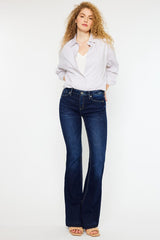 Dark Wash Mid Rise Hem Detail Flare Jeans king-general-store-5710.myshopify.com