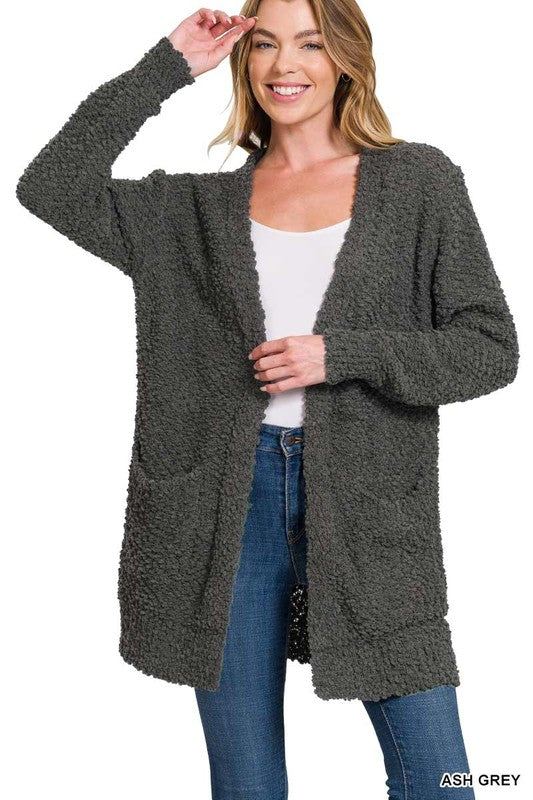 Long Sleeve Popcorn Sweater Cardigan with Pockets king-general-store-5710.myshopify.com