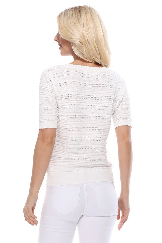 Elegant Scallop & Punch Hole Knitted Sweater Top king-general-store-5710.myshopify.com