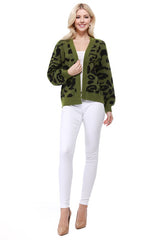 Leopard Jacquard Open Front Shrug Cardigan king-general-store-5710.myshopify.com