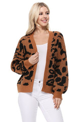 Leopard Jacquard Open Front Shrug Cardigan king-general-store-5710.myshopify.com