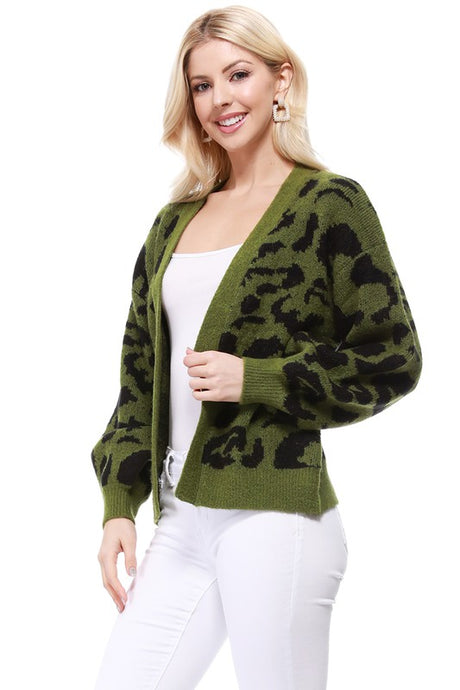 Leopard Jacquard Open Front Shrug Cardigan king-general-store-5710.myshopify.com