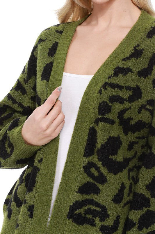 Leopard Jacquard Open Front Shrug Cardigan king-general-store-5710.myshopify.com